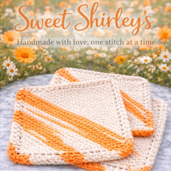Sweet Shirley’s Other - Bundle of 3 “Porcelain Orange Stripe” Dish Cloths